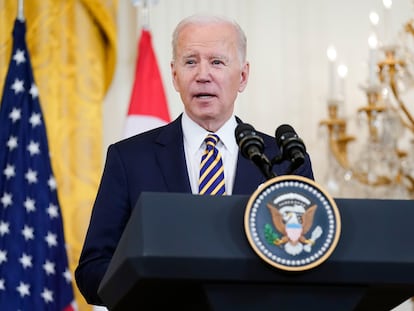 Joe Biden, este martes en la Casa Blanca durante una comparecencia conjunta con el primer ministro de Singapur.