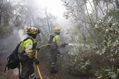 Un equipo de bomberos trabaja en la extinición del fuego en Jávea.