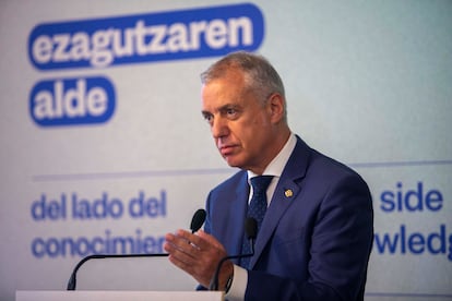 Iñigo Urkullu durante la clausura del curso de verano de la UPV-EHU, este martes.