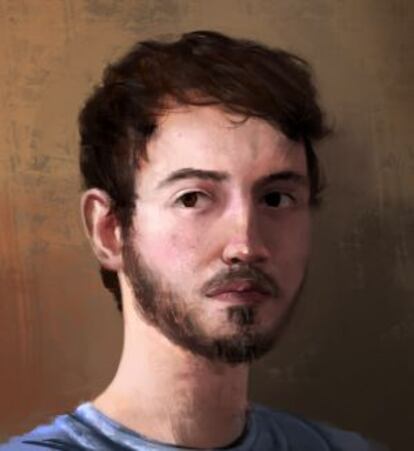 Autorretrato de Lucas Molina en el estilo que tendrá el artwork, que no los gráficos en la pantalla de juego, de su 'indie game' 'Painters guild'.