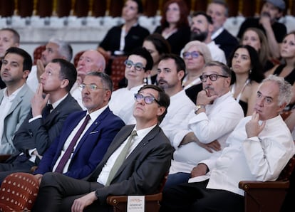 El presidente de la Generalitat, Salvador Illa, durante la presentación este lunes de la campaña 'Cataluña, la mejor cocina del mundo', impulsada por la Agencia Catalana de Turismo. EFE/Andreu Dalmau

