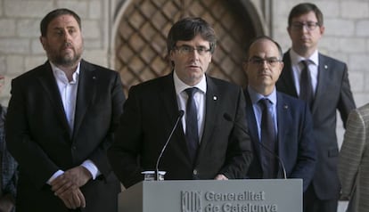 Carles Puigdemont durante su declaración este miércoles en la Generalitat.