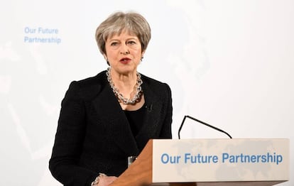 La primera ministra brit&aacute;nica, Theresa May, durante su discurso.