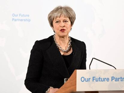 La primera ministra brit&aacute;nica, Theresa May, durante su discurso.