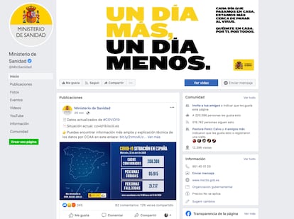 Página de Facebook del Ministerio de Sanidad