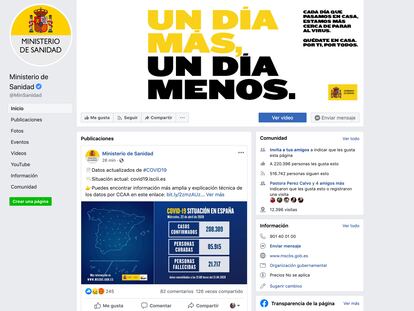 Página de Facebook del Ministerio de Sanidad.