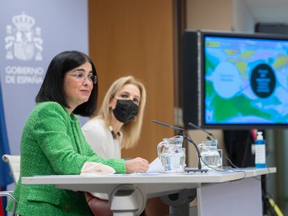 La ministra de Sanidad, Carolina Darias y la directora general de la Organización Nacional de Trasplantes, Beatriz Domínguez-Gil, presentan este viernes el balance de actividad de donación y trasplantes de 2021.