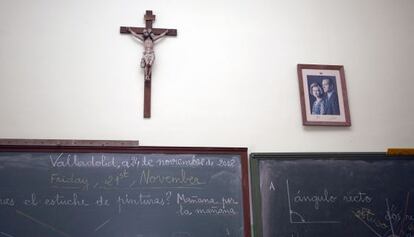 Crucifijo en un aula del colegio público Macías Picavea de Valladolid, retirado por orden judicial tras la denuncia de un padre.