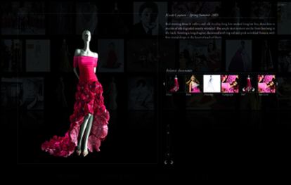 Ejemplo de uno de los vestidos de Valentino que se pueden ver en su museo virtual, donde se aprecian detalles como la temporada de su creación y quien o quienes lo han lucido.