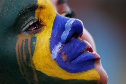 Uma torcedora brasileira em Brasília.