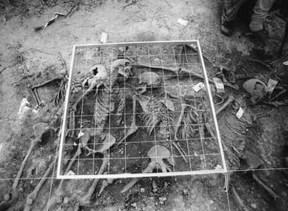 Un momento del proceso de excavación de la fosa de la Guerra Civil en Burgos.