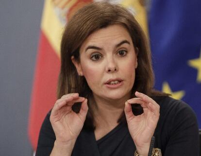 Deputy PM Soraya S&aacute;enz de Santamar&iacute;a during Friday&#039;s press conference.