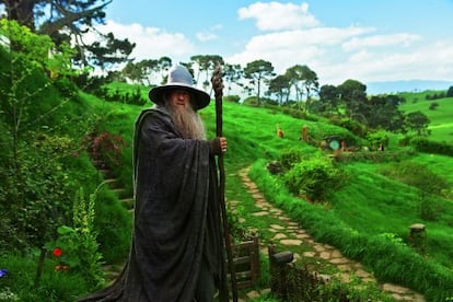 Ian McKellen caracterizado como Gandalf en 'El hobbit'