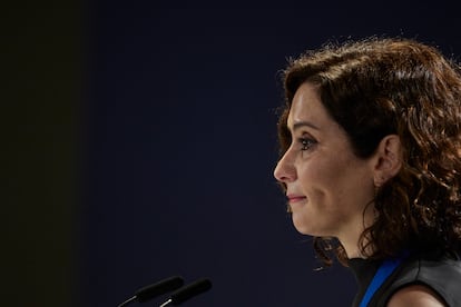 La presidenta de la Comunidad de Madrid, Isabel Díaz Ayuso, interviene en la primera jornada del congreso regional del Partido Popular. 