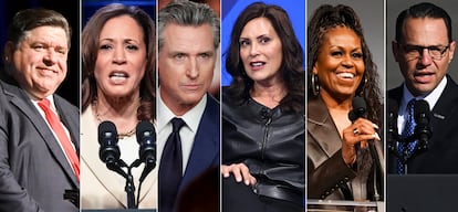 JB Pritzker, Kamala Harris, Gavin Newsom, Gretchen Whitmer, Michelle Obama and Josh Shapiro.