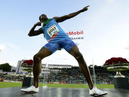 Bolt celebra una victoria en Oslo, en junio