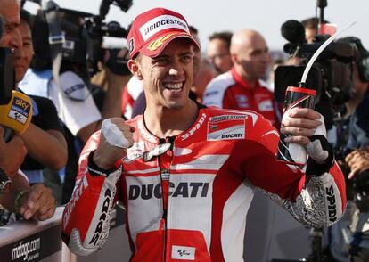 Dovizioso celebra la 'pole' lograda en Motegi, la primera para Ducati desde el 2010.