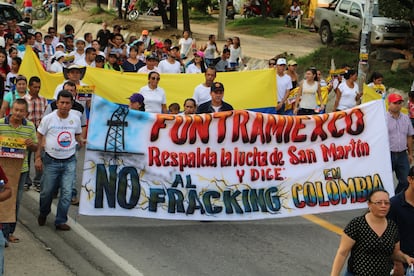 Algunos de los manifestantes en contra del fracking en Colombia, una lucha que lleva activa 10 años.