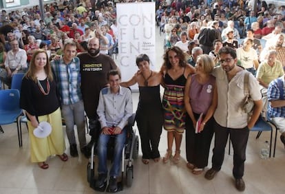 Concejalas de Ahora Madrid y Podemos Madririn asisten al acto de presentación de Ahora en Común Madrid.