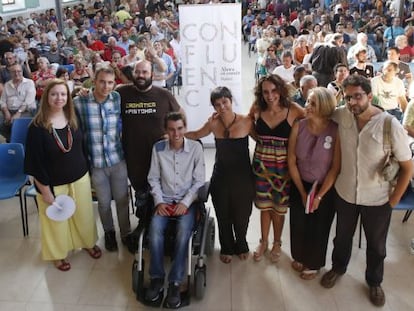 Concejalas de Ahora Madrid y Podemos Madririn asisten al acto de presentaci&oacute;n de Ahora en Com&uacute;n Madrid.