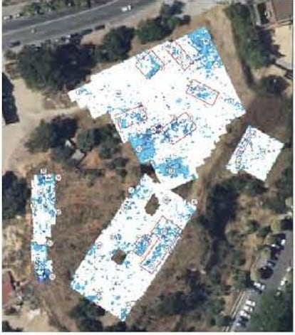 Anomalies detected in the subsoil of the Cabezo de La Joya suggesting underground structures.