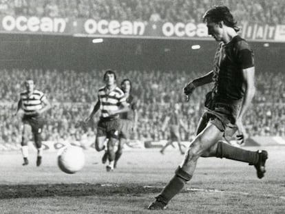 El primer gol de Cruyff en la victoria (4-0) del Barça contra el Granada el día del debut del holandés. 