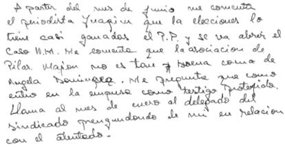 Declaración manuscrita de una de las testigos.