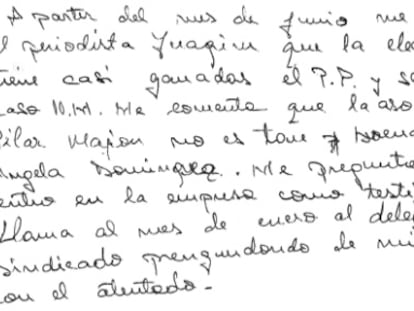 Declaración manuscrita de una de las testigos.
