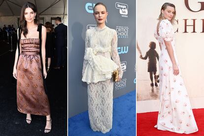 Emily Ratajkowski en los Film Independent Spirit Awards (marzo de 2018); Kate Bosworth en los Critics’ Choice Awards (2018); y Margot Robbie en el estreno mundial de ‘Goodbye Christopher Robin’ (2017).