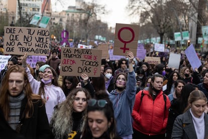 Protesta feminista en Barcelona este martes.

