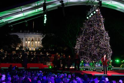 Darren Criss performs during the lighting of the National Christmas Tree, near the White House