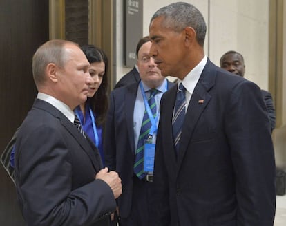 Las miradas de Vlad&iacute;mir Putin y Barack Obama dejan entrever lo que pasa por su mente