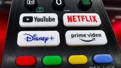 Remote control with instant-access buttons for various streaming services.