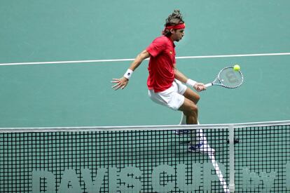 El tenista español Feliciano López, durante la semifinal de la Copa Davis ante el británico Kyle Edmund.