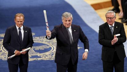 Tajani, Juncker  y Tusk  recogen el Premio Princesa de Asturias.
