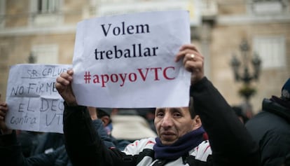 Manifestación de conductores de VTC en Barcelona.