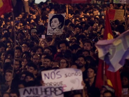 Uma manifestação contra o assassinato de Marielle Franco no Rio de Janeiro.