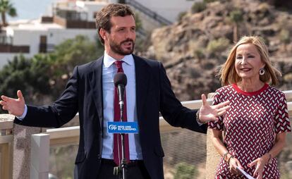 El candidato del PP a la presidencia del Gobierno, Pablo Casado, en un acto en Canarias.