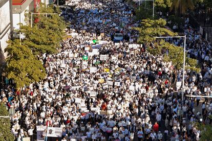 Miles de personas durante la marcha organizadas para presionar a las autoridades del Estado de Sinaloa, este 26 de enero.