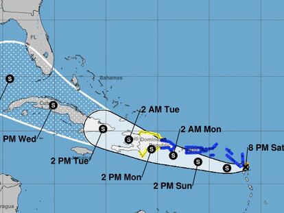 El pronóstico del Centro Nacional de Huracanes del avance de la tormenta Grace.