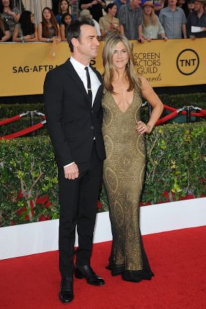 Justin Theroux y Jennifer Aniston en la 21 edición de los premios Screen Actors Guild.