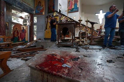 La Iglesia de San Elías tras el atentado de este domingo.