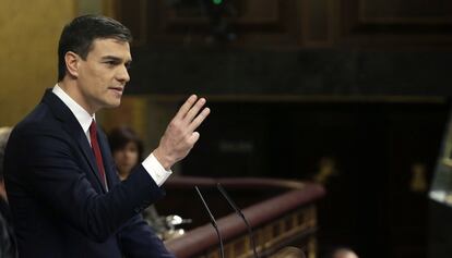 El secretario general del PSOE, Pedro Sánchez, durante su intervención.