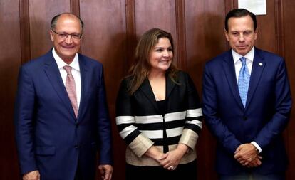 Alckmin, directora del Fórum Económico Mundial para América Latina, Marissol Argueta de Barillas y Joao Doria.