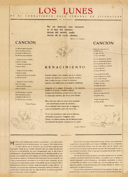'Los Lunes del Combatiente', suplemento cultural que el Ejército del Este republicano publicó en la imprenta de Montserrat en diciembre de 1938.