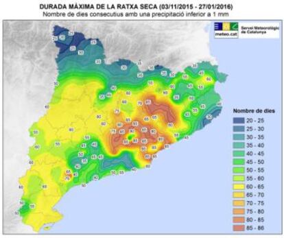 Gràfic que mostra l'acumulació de precipitacions dels 86 dies de sequera.