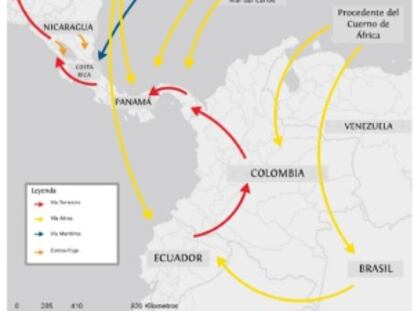 Las rutas del tráfico de personas según el informe presentado en Costa Rica