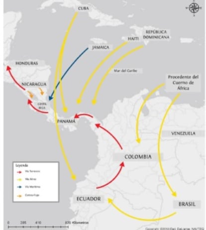 Las rutas del tráfico de personas según el informe presentado en Costa Rica