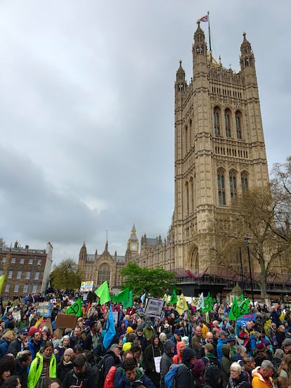 Centenares de activistas ante el Parlamento del Reino Unido