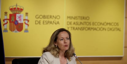 La vicepresidenta primera del Gobierno, Nadia Calviño, en la presentación el pasado julio del Marco Bonos verdes. 